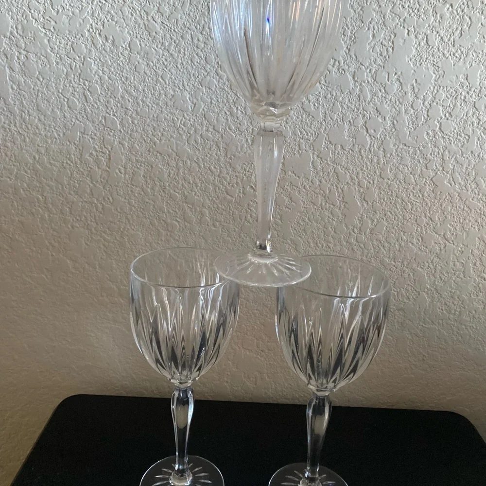 3 Cristal D'Arques-Durand Classic Crystal France Faceted Stem 8.5” Wine Goblets